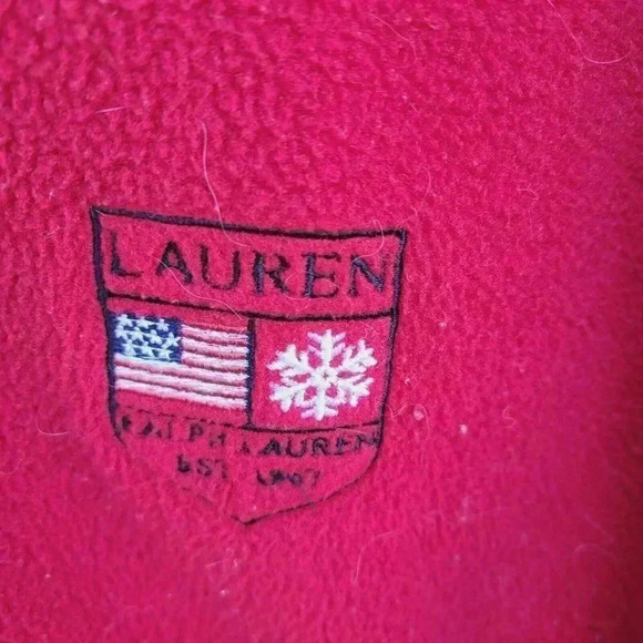 Vintage Lauren Ralph Lauren Fleece Pullover Women's Size Medium Red Embroidered - Picture 2 of 8